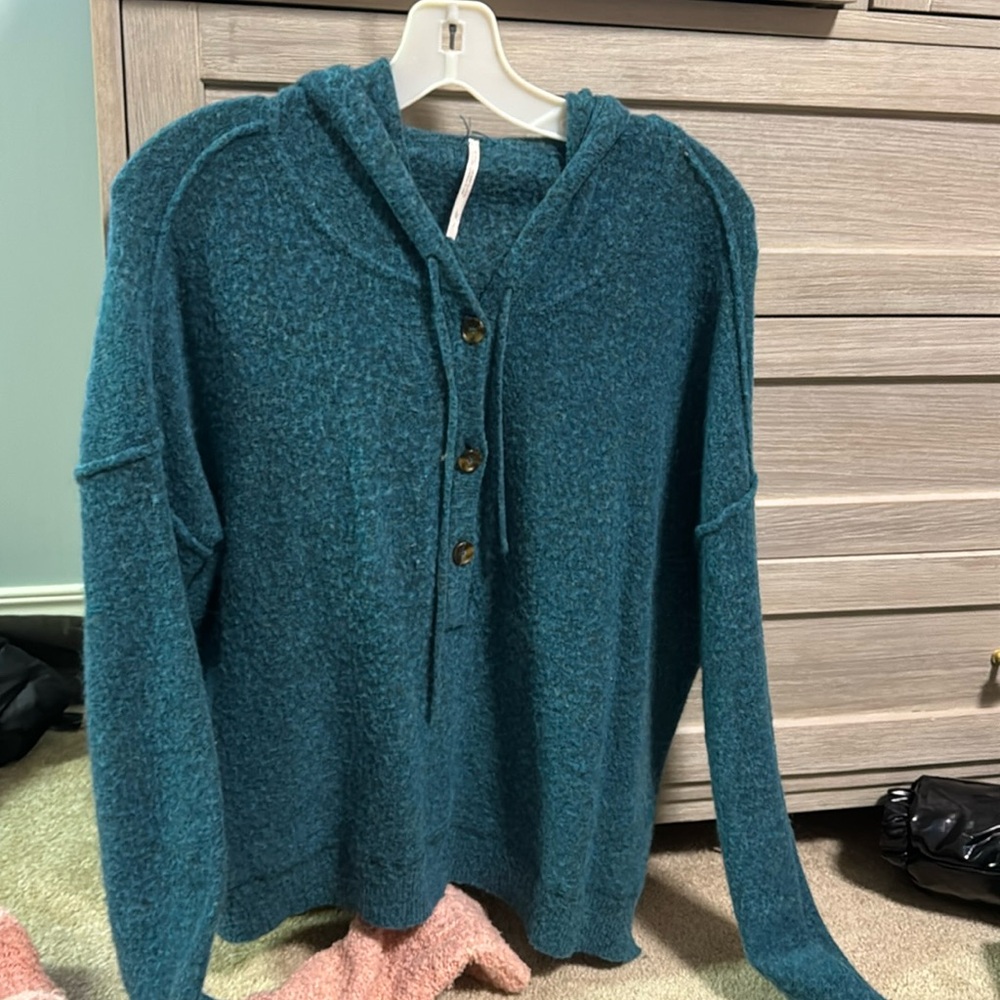 Teal hooded free people sweater